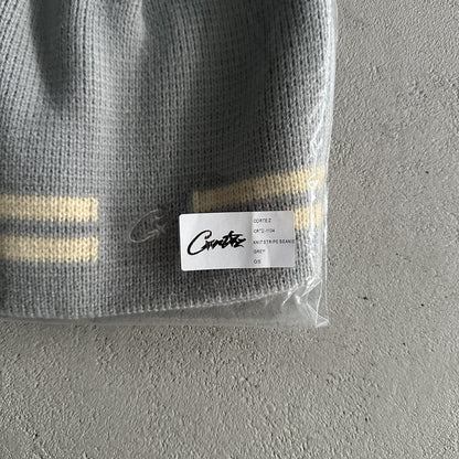 Corteiz Strickmütze mit Streifen - Grau
