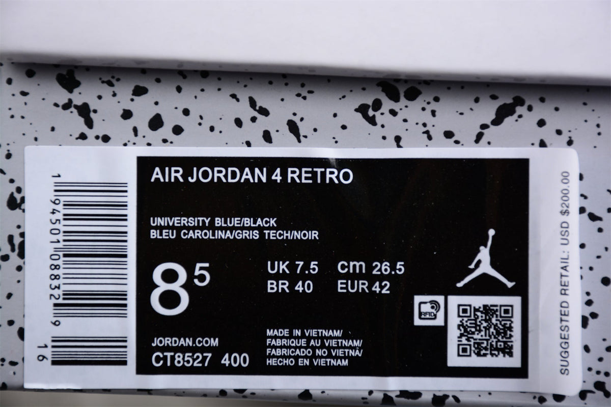 AIR JORDAN 4 RETRO "UNIVERSITY BLUE" BLAU 