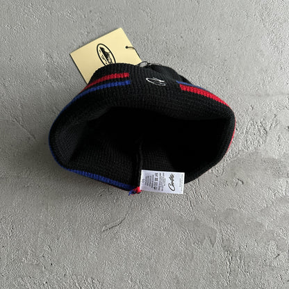 Corteiz Stripe Beanie Schwarz Rot Blau