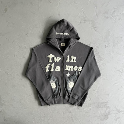 Felpa con cappuccio e zip Broken Planet Twin Flames 