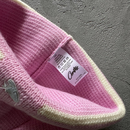 Corteiz Strickmütze mit Streifen - Pink