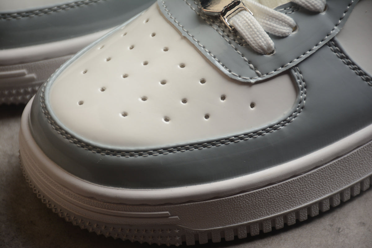Bape Sta Lackleder Grau und Weiß 